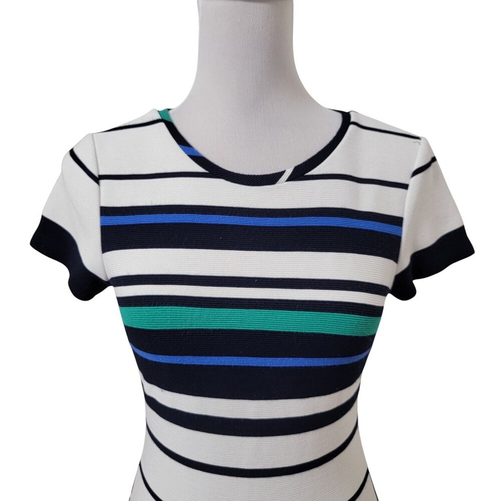 LuLu's Size S White Blue Teal Striped Bodycon Mini Dress - Picture 2 of 11